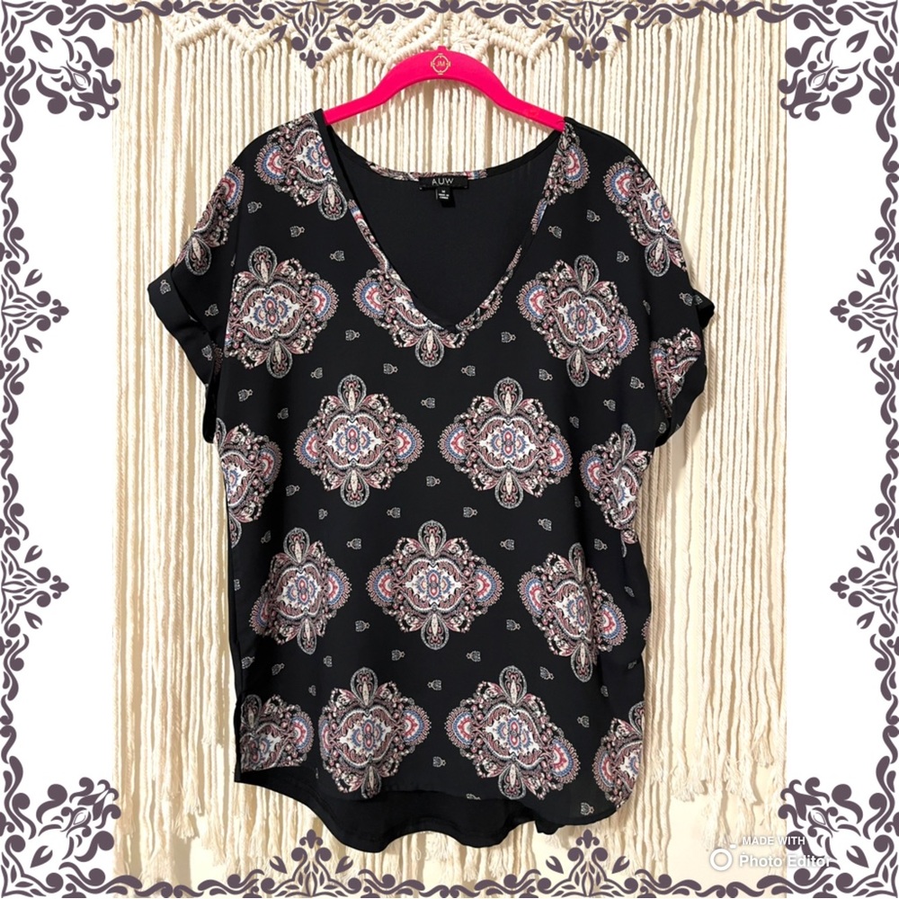 Women’s Sz Med Black Paisley Blouse by A.U.W EUC